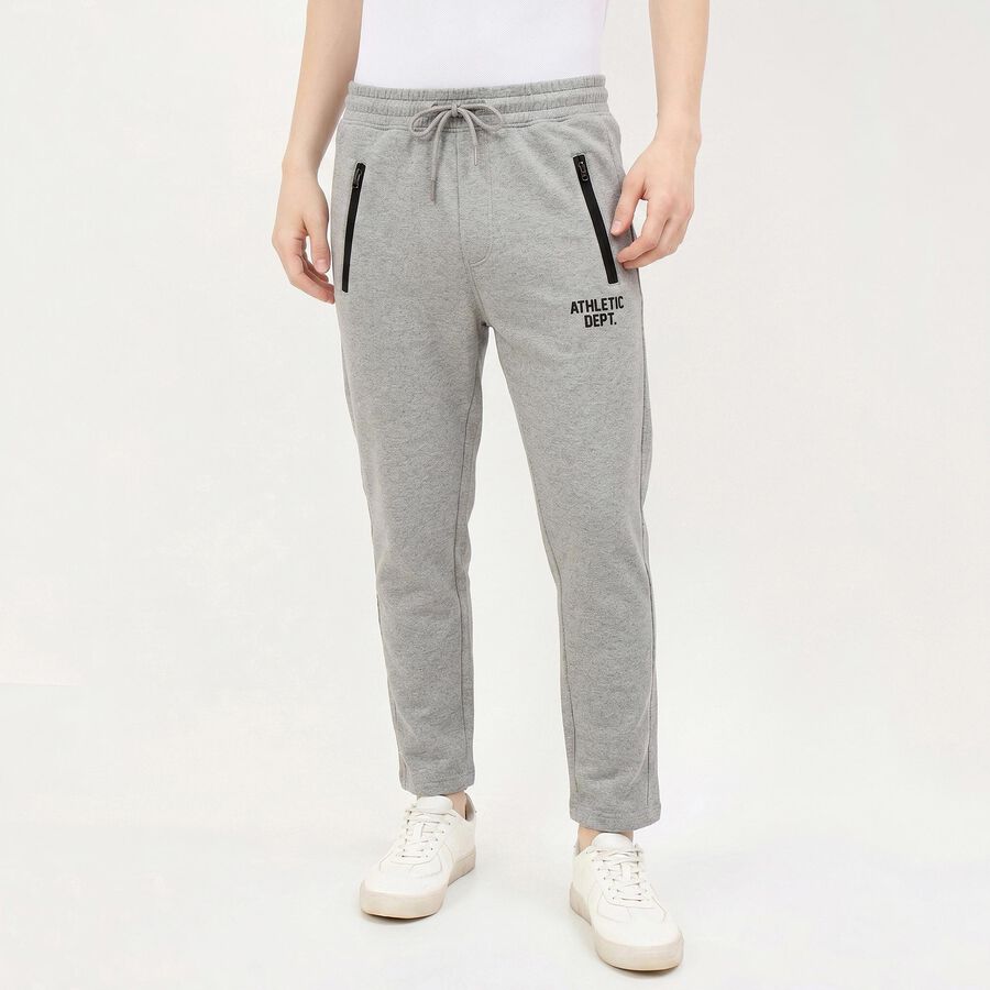 Men's Grey Slim Fit Printed Track Pants, Melange Light Grey, large