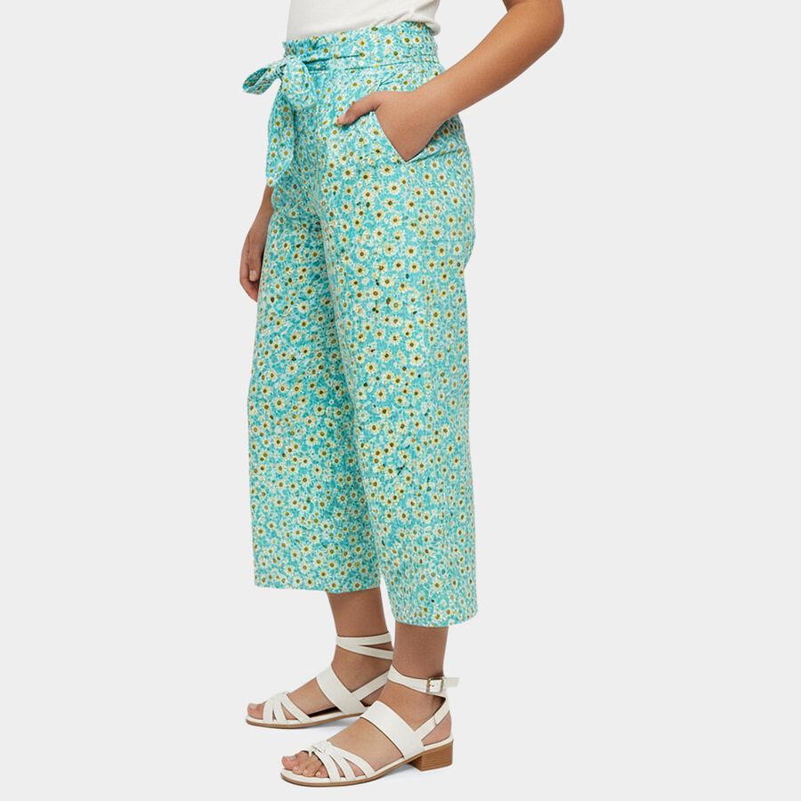 Girls' Navy Blue Regular Fit Floral Printed Capri, Aqua, large