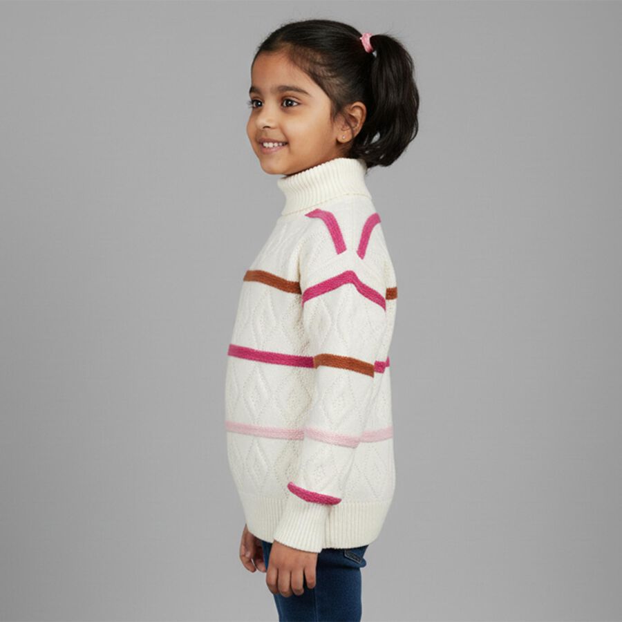 Girls Off White Turtleneck Casual Pullover, Off White, large image number null