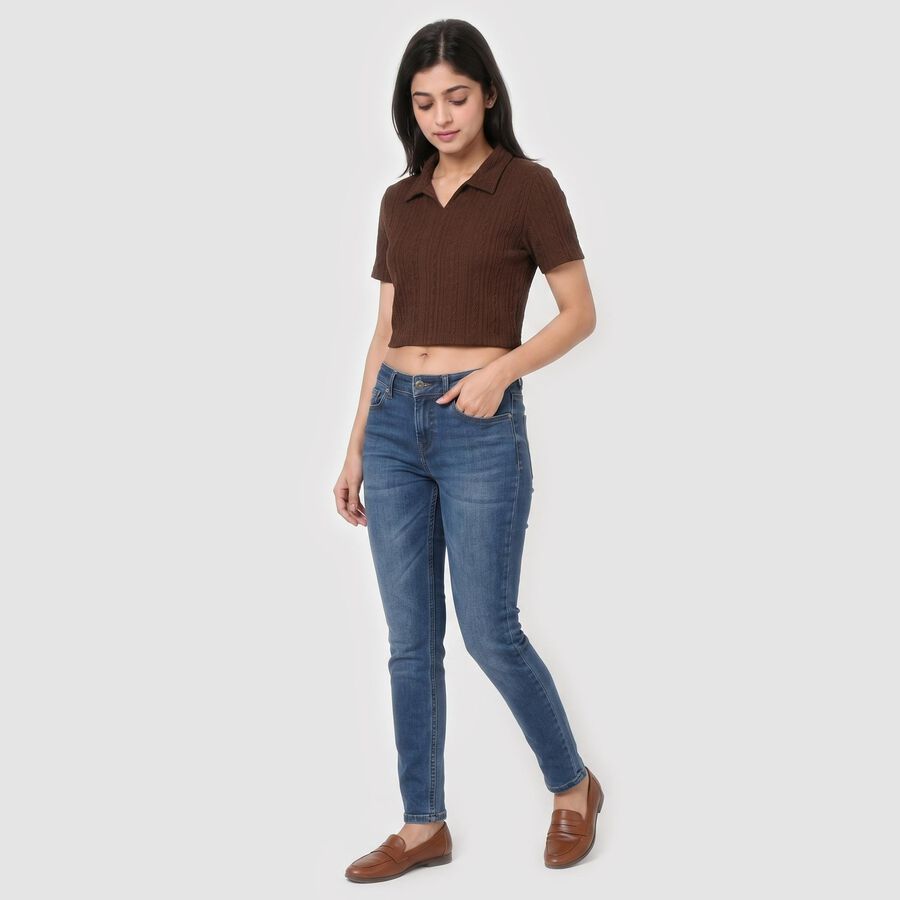 Women Brown Polo Neck Polo T-Shirt, भूरा, large