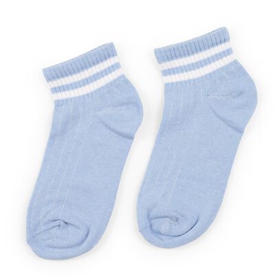 Girls' Light Sky Blue Regular Fit Striped Ankle-Length Socks