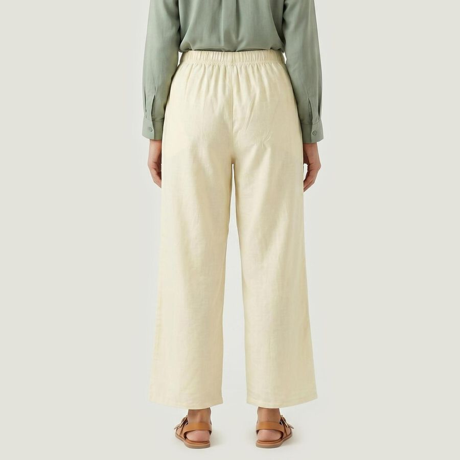 Women's Wide-Leg Solid Palazzos, Ecru Melange, large