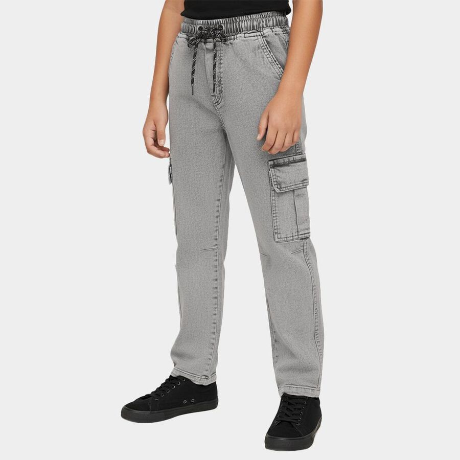 Boys' Faded Grey Relaxed Fit Cargo Jeans, Light Blue, large image number null