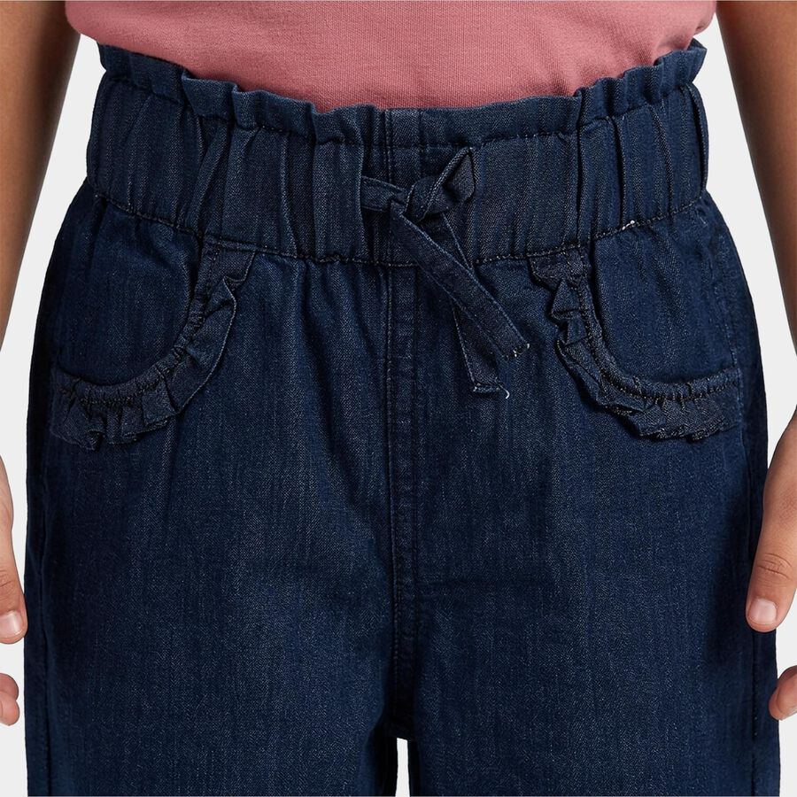 Girls' Navy Blue Straight Fit Embroidered Jeans, गहरा नीला, large
