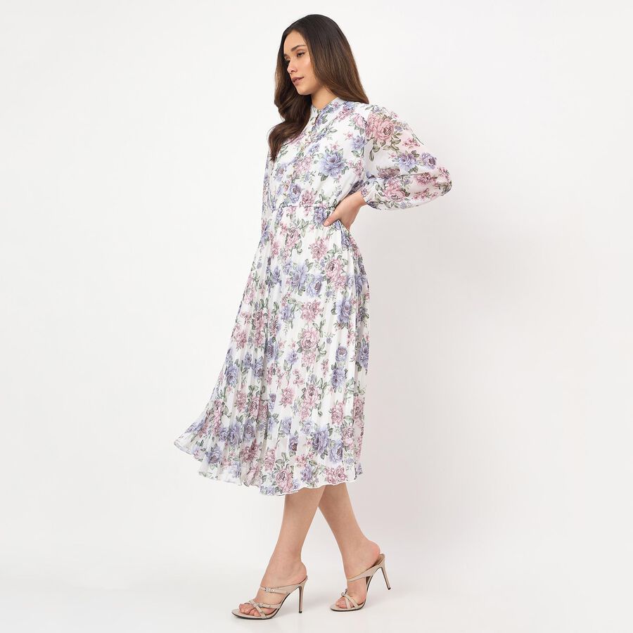 Lucky Charm Women's Off White V-Neck Puff Sleeve Floral Print Dress |  Vishal Mega Mart India