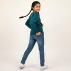 Girls Teal Green Crew Neck Casual Sweatshirt, गहरा हरा, small image number null