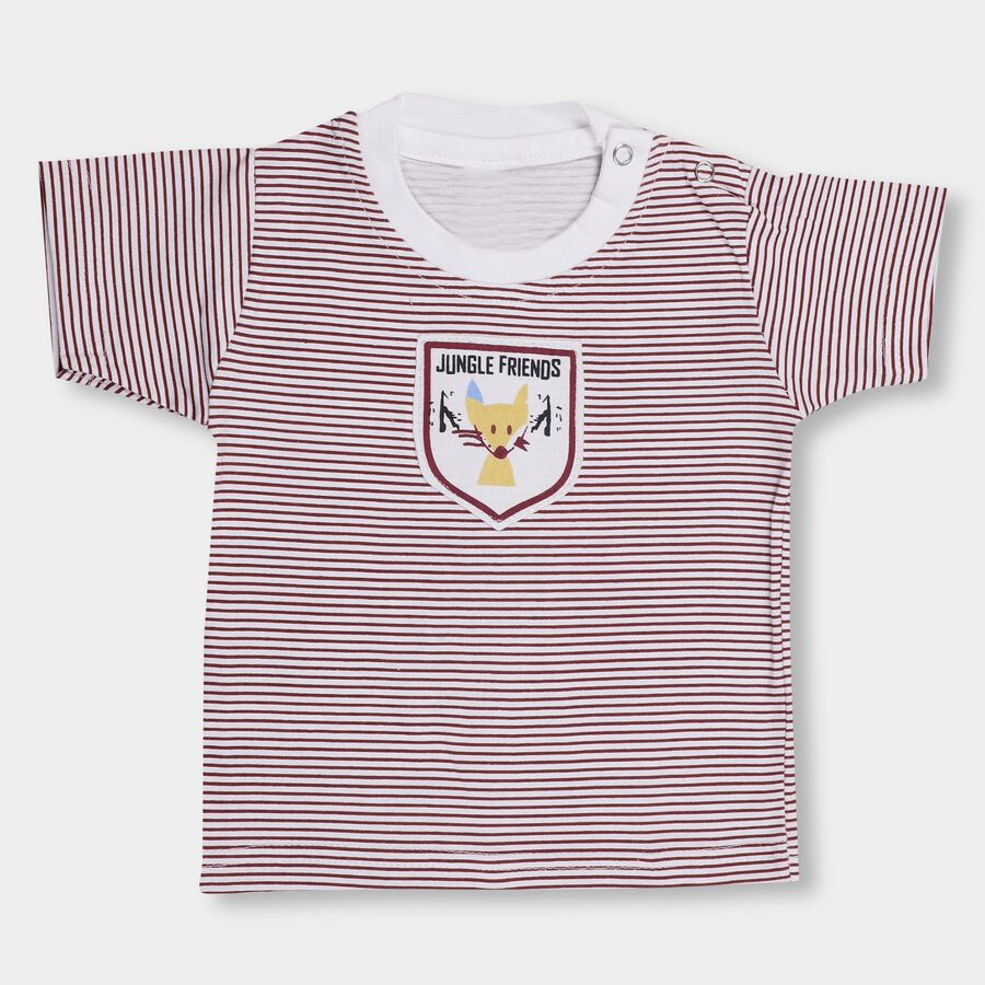 Infant Bright Cherry Red Cotton Round Neck Casual T-Shirt, Red, large
