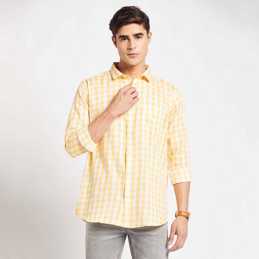 Checks Slim Fit Casual Shirt, Yellow, large image number null