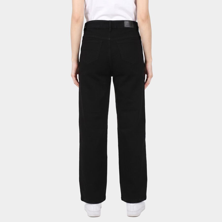 Women's Black Straight Fit Solid Jeans, काला, large