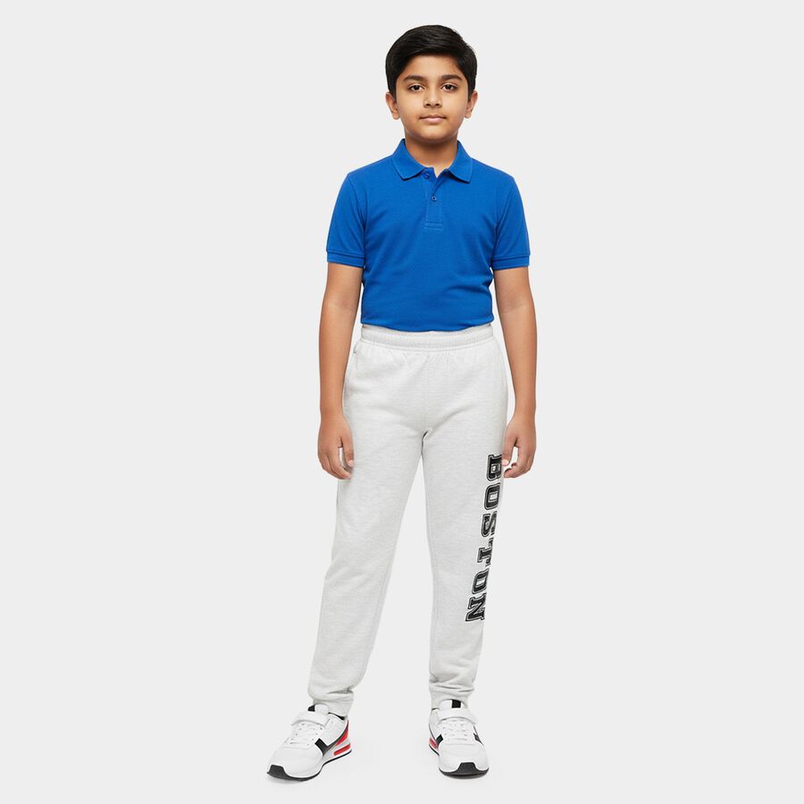 Boys' Ecru Melange Cotton Blend Elastic Waist Pyjama, Ecru Melange, large