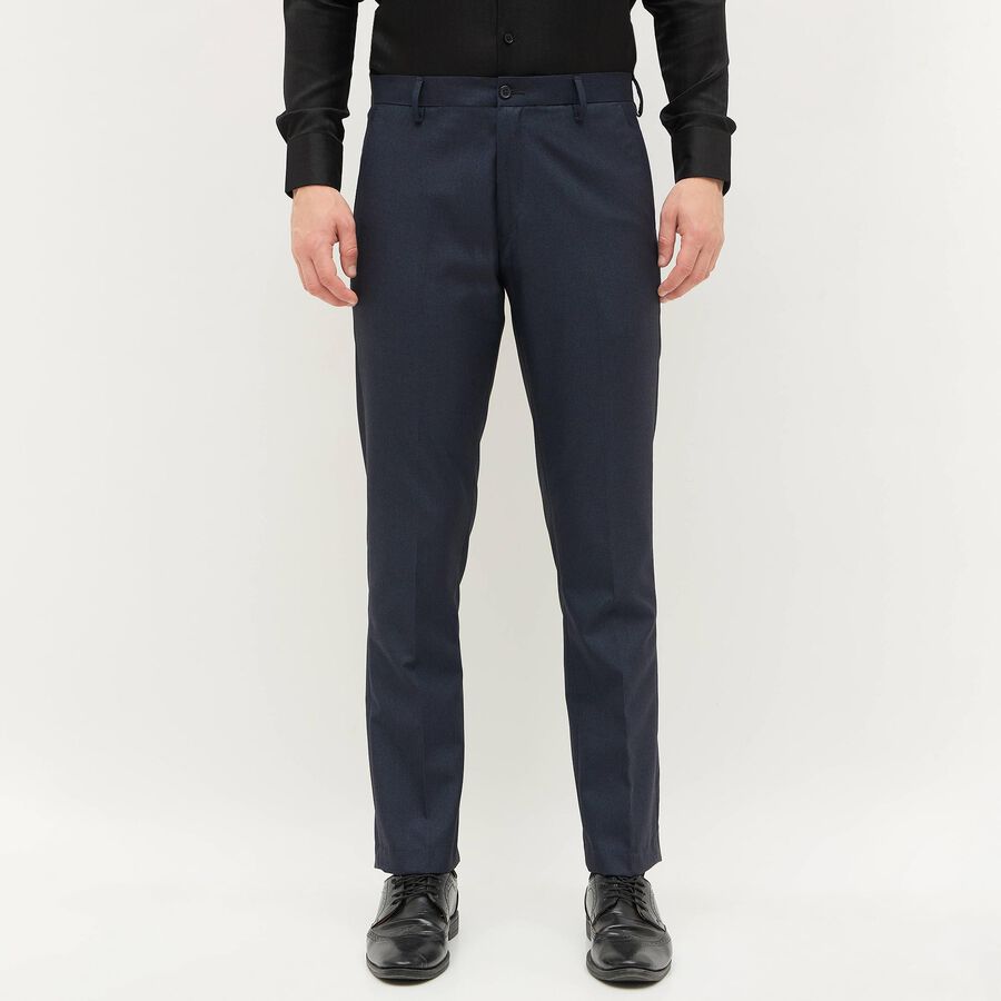 Men's Jet Blue Slim Fit Formal Trousers, Dark Blue, large