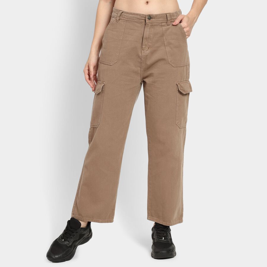 Ladies' 100% Cotton Trousers, Brown, large image number null