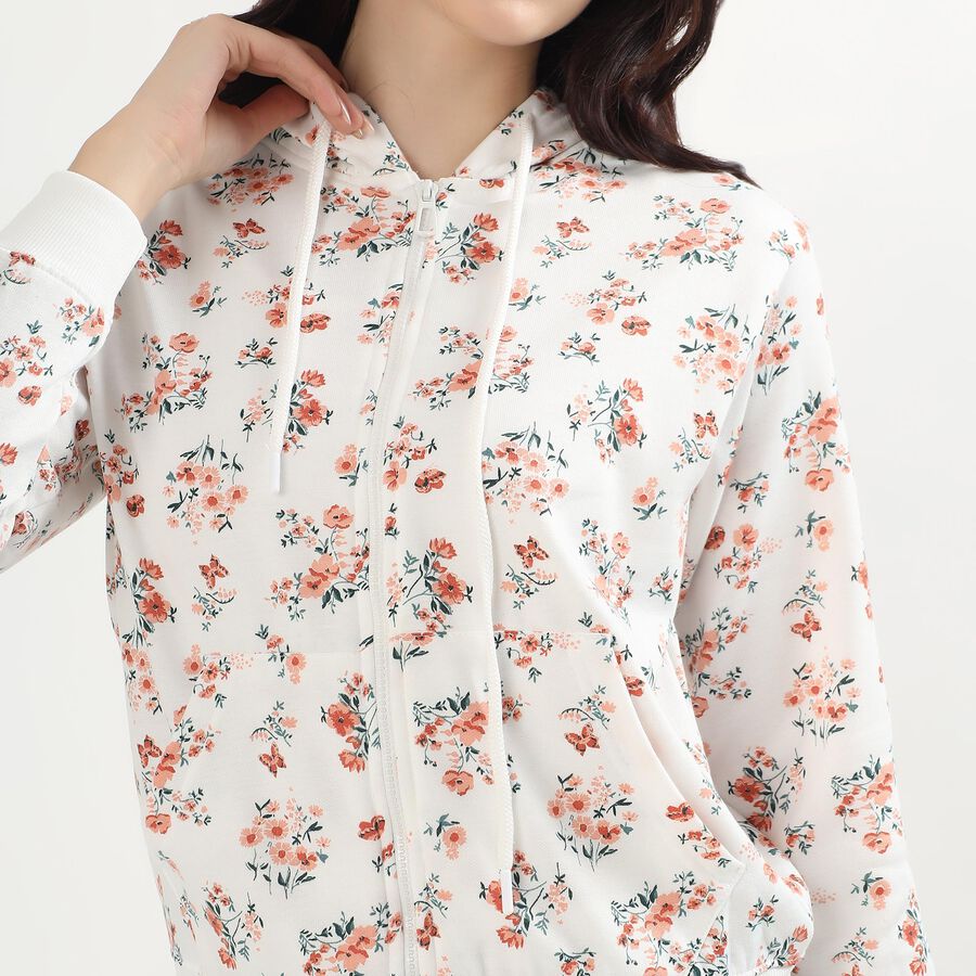 Women's Off White Hooded Casual Sweatshirt, ऑफ व्हाइट, large image number null