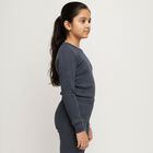 Girls Dark Navy Blue Round Neck Thermal Upper, मिश्रित नीला, small image number null