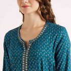 Embroidered 3/4th Sleeve Kurta, Teal Blue, small image number null