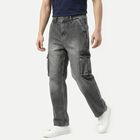 Men's Grey Cargo Fit Washed Jeans, Light Grey, small