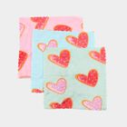 Women's Bright Pastel Heart Print Pack of 3 Handkerchief, चुनिंदा, small