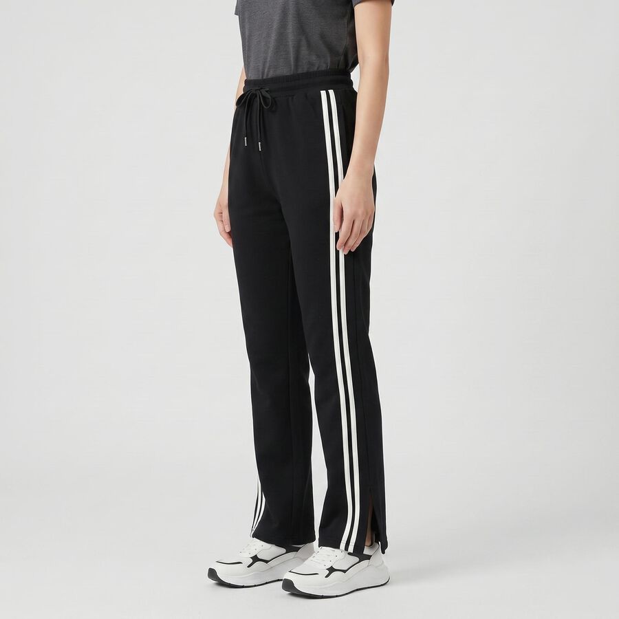 Women's Black Side-Striped Track Pants, काला, large