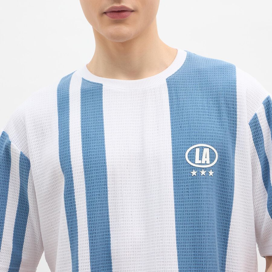 Men's Soft Steel Blue Round Neck Casual T-Shirt, Sky Blue, large