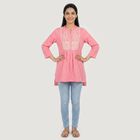 Women's Pink Cotton Mandarin Collar Embroidered Kurti, हल्का गुलाबी, small