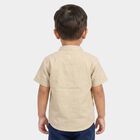 Infants Beige Mandarin Collar Regular Fit Shirt, Beige, small