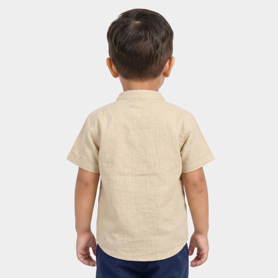 Infants Beige Mandarin Collar Regular Fit Shirt, Beige, large