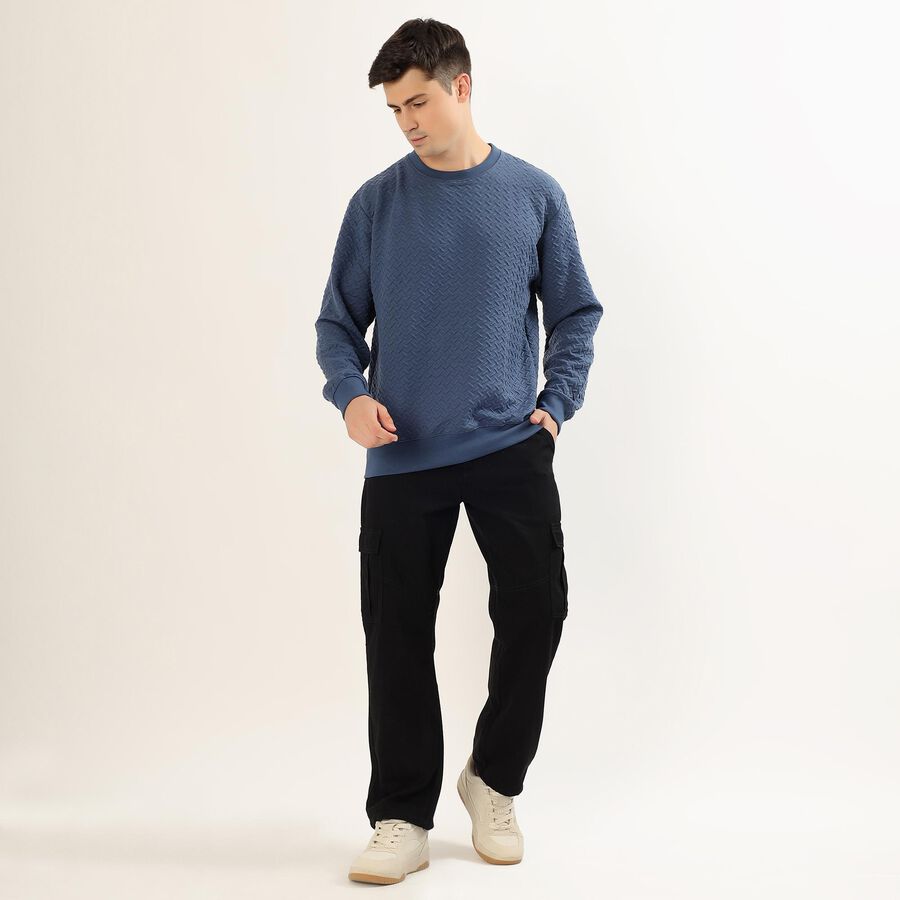 Men's Dusty Steel Blue Crew Neck Casual Sweatshirt, Mid Blue, large image number null