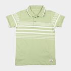 Boys Green Cotton Polo Neck Striped T-Shirt, Light Green, small