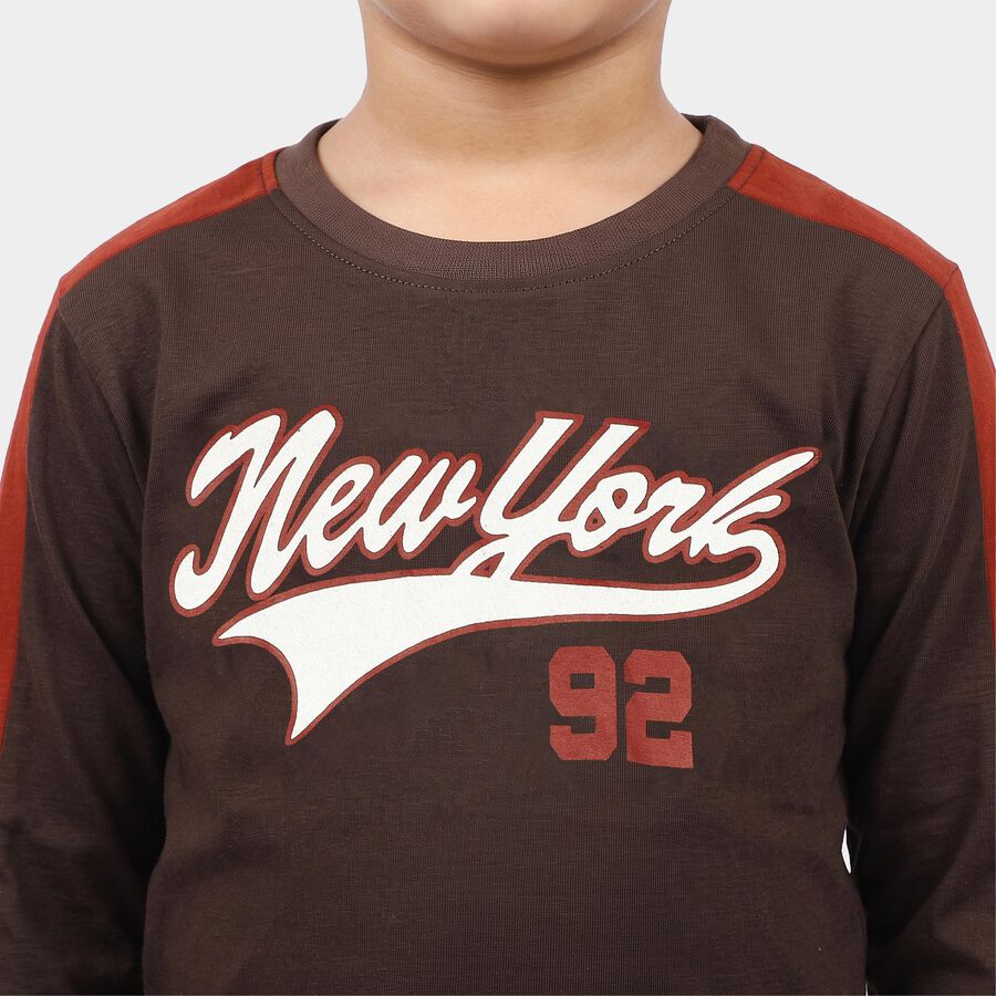 Boys Dark Grey 100% Cotton Crew Neck Graphic Print Baba Suit, Dark Grey, large