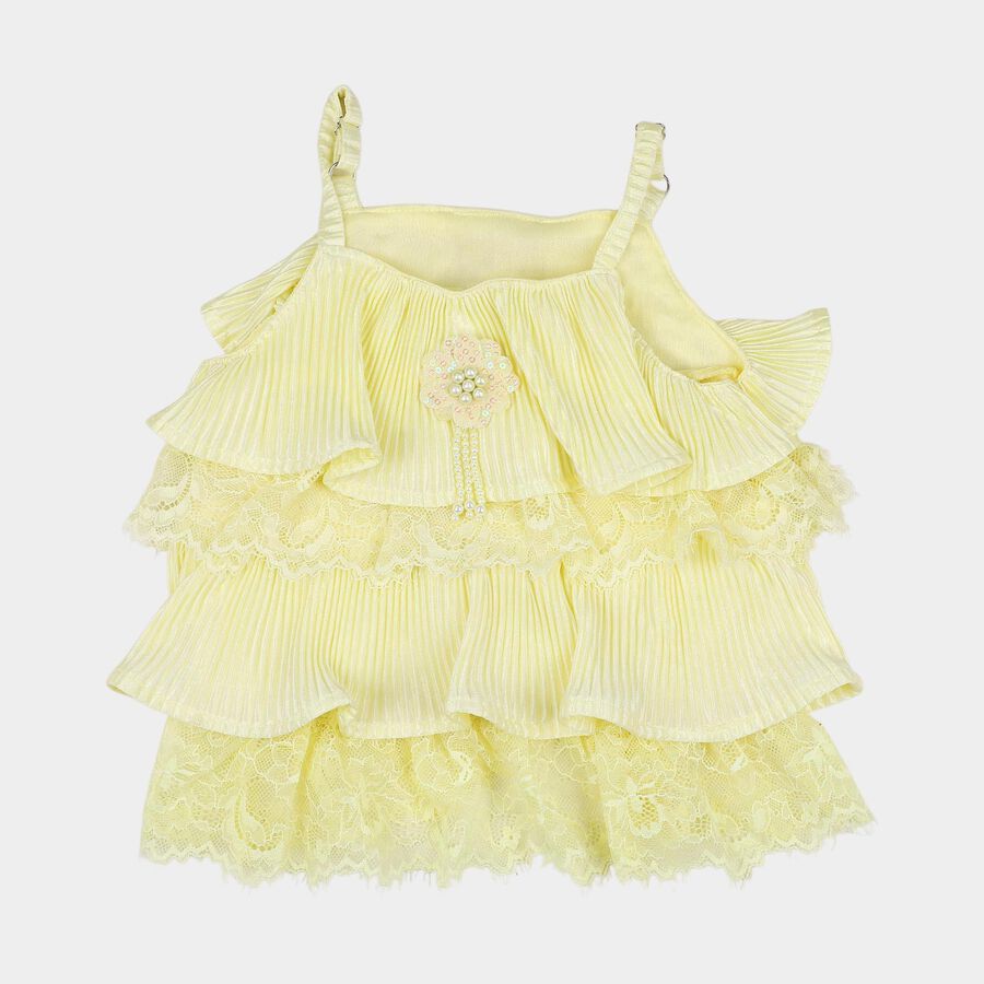 Girls Yellow Round Neck Casual T-Shirt, Yellow, large