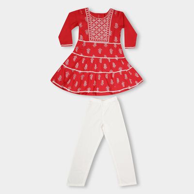 Girls' Bright Multicolor Printed Top and Bottom Fusion Set
