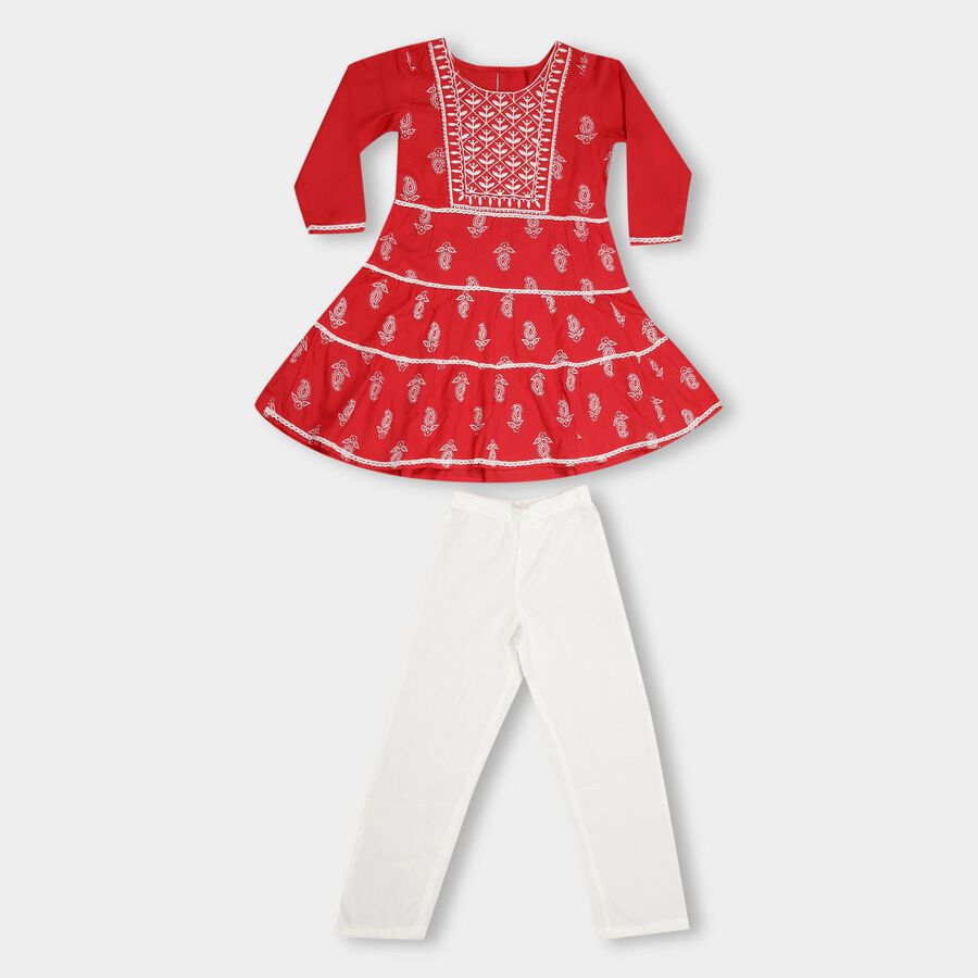 Girls' Bright Multicolor Printed Top and Bottom Fusion Set, Fuchsia, large image number null