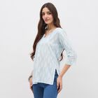 Women's Light Powder Blue V-Neck Printed Kurti, हल्का नीला, small image number null