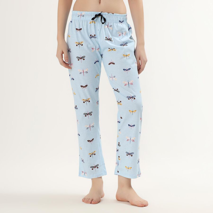 Women's Light Sky Blue Dragonfly Printed Cotton Pyjama, हल्का नीला, large image number null