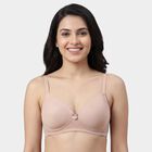 Women's Brown V-Neck Padded Wire-Free T-Shirt Bra, Brown, small
