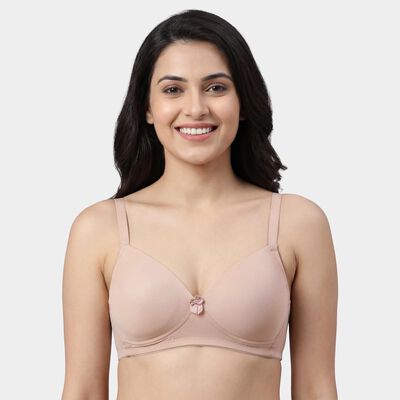 Women's Brown V-Neck Padded Wire-Free T-Shirt Bra