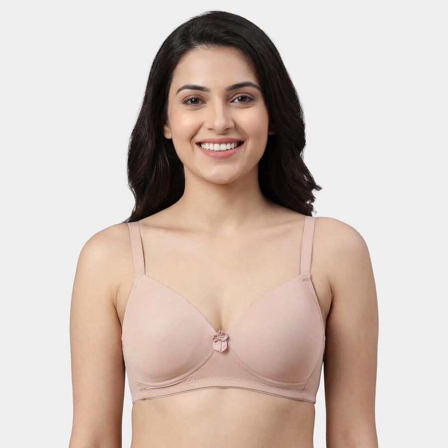 Women's Brown V-Neck Padded Wire-Free T-Shirt Bra, Brown, large