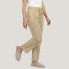 Women's Beige Straight Fit Checked Lounge Pyjama, गहरा पीला, small