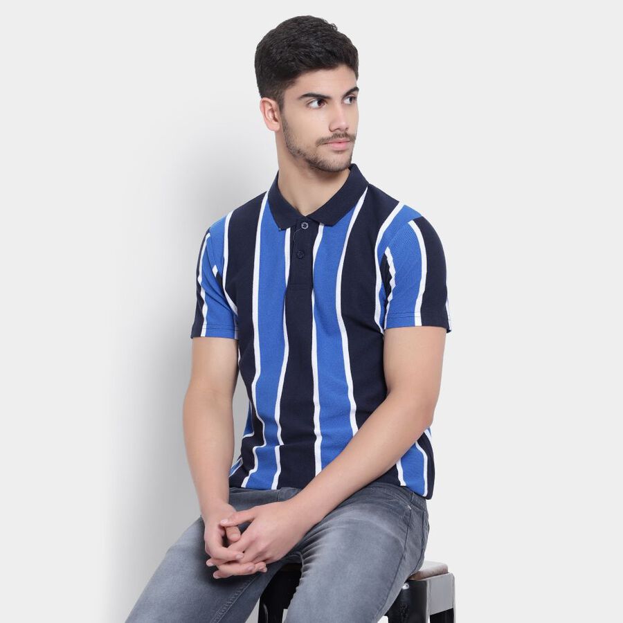 स्ट्राइप्स पोलो शर्ट, नेवी ब्लू, large image number null