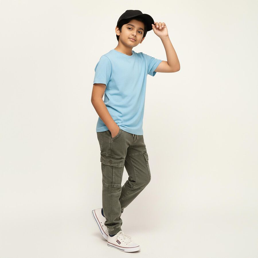 Boys' Muted Olive Green Regular Fit Cargo Trousers, ओलिव, large image number null