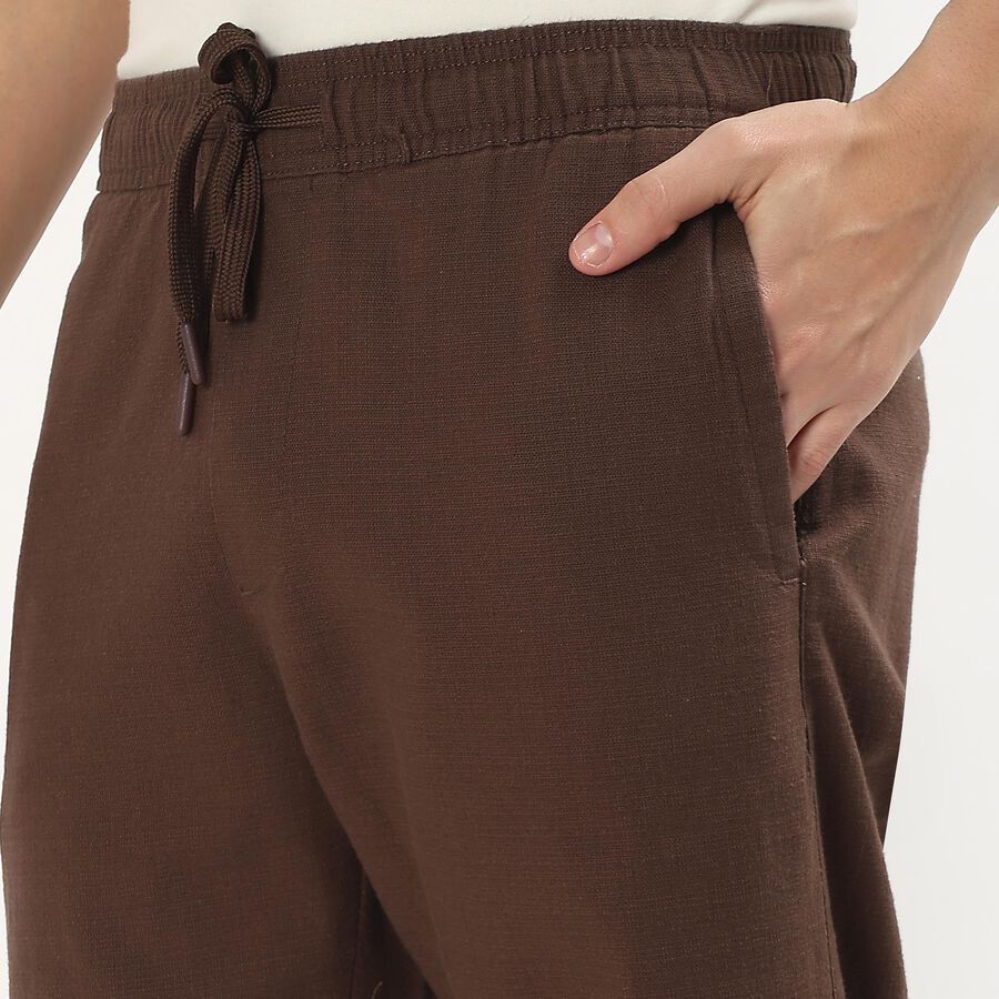 Men's Brown Slim Fit Casual Trousers, भूरा, large