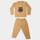 Boys Beige Round Neck Graphic Print Baba Suit, गहरा पीला, small