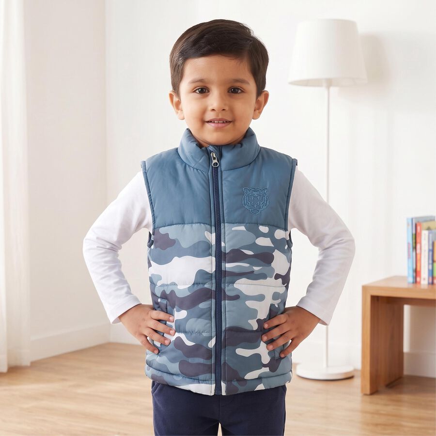 Boys Light Blue Stand Collar Puffer Jacket, हल्का नीला, large