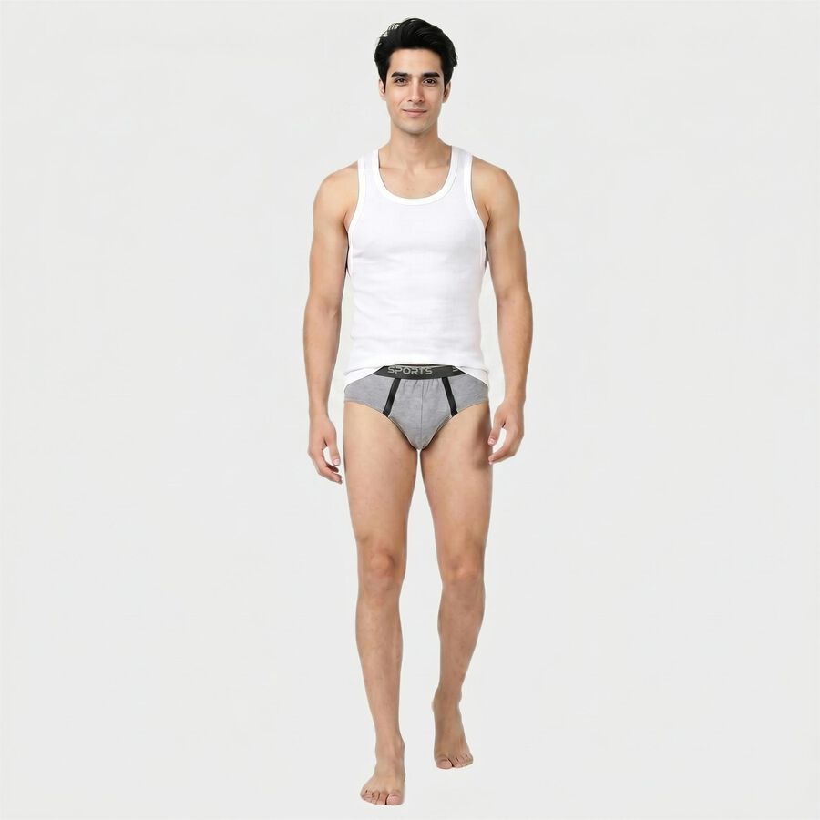 Men's Grey Regular Fit Sports Briefs, मिश्रित हल्का ग्रे, large