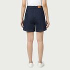 Women's Navy Blue Relaxed Fit Pleated Denim Shorts, गहरा नीला, small
