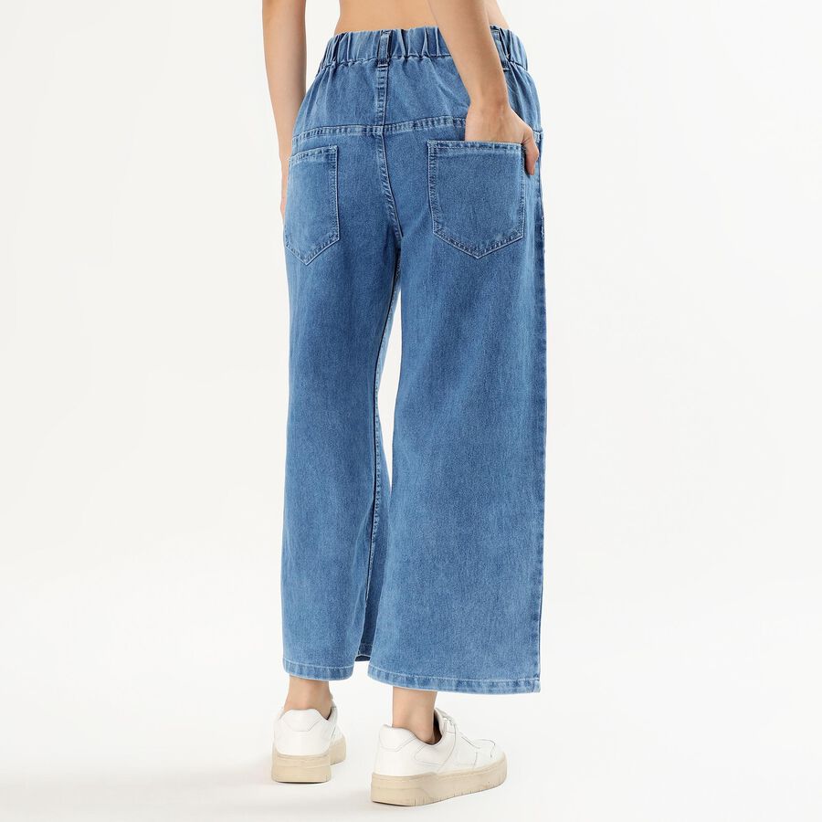 Women's Stonewashed Blue Wide-Leg Relaxed Fit Jeans, Mid Blue, large image number null