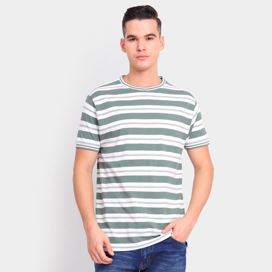Men's 100% Cotton Round Neck Half Sleeves T-Shirt, गहरा हरा, large image number null