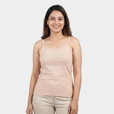 Women's Beige Cotton Scoop Neck Classic Slips