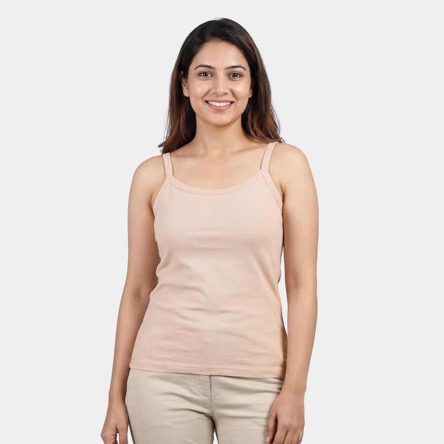 Women's Beige Cotton Scoop Neck Classic Slips, गहरा पीला, large
