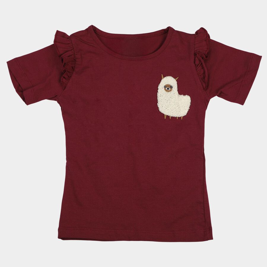 Girls Purple Cotton Round Neck Regular T-Shirt, बैंगनी, large